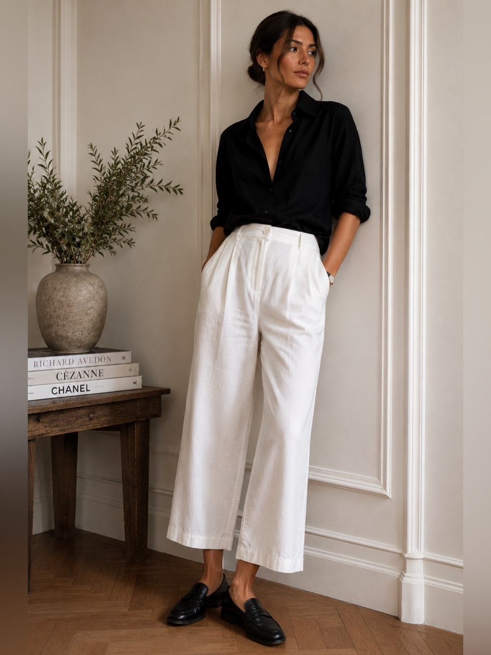 UNIQLO Linen Cotton Wide Leg Trousers White Sz S